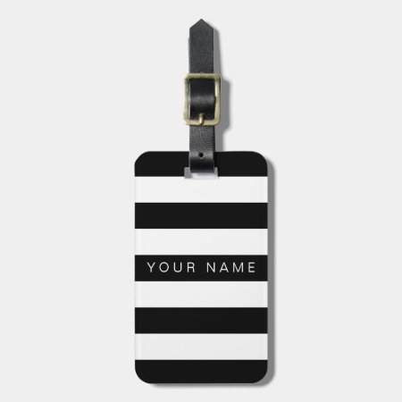 Black & White Striped Personalized Luggage Tags