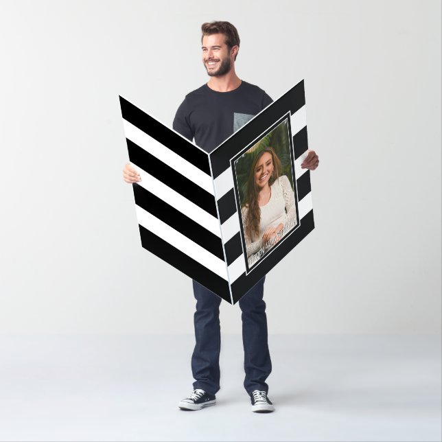 Black White Striped Photo 40th Birthday Card (In Situ)