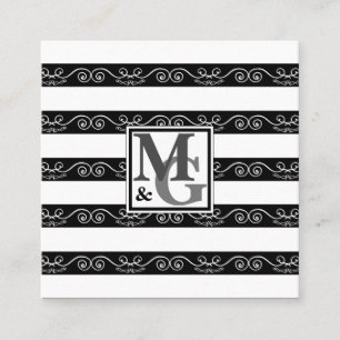 Black White striped Professional Square Business Card