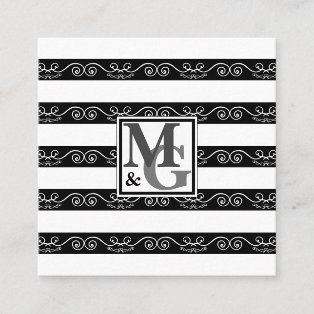 Black White striped Professional Square Business Card (Front)