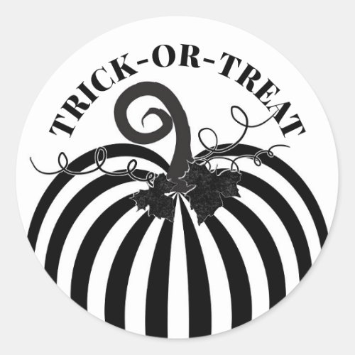 Black White Striped Pumpkin  Bats Halloween Party Classic Round Sticker