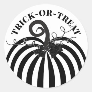 Black White Striped Pumpkin & Bats Halloween Party Classic Round Sticker