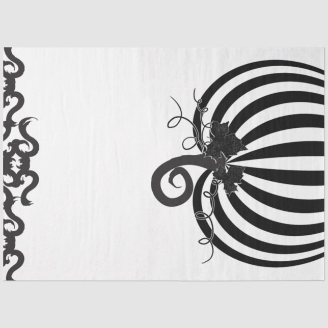 Black White Striped Pumpkin & Bats Halloween Party Tissue Paper (Front)