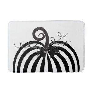 Black & White Striped Pumpkin Chic Autumn Fall Bath Mat