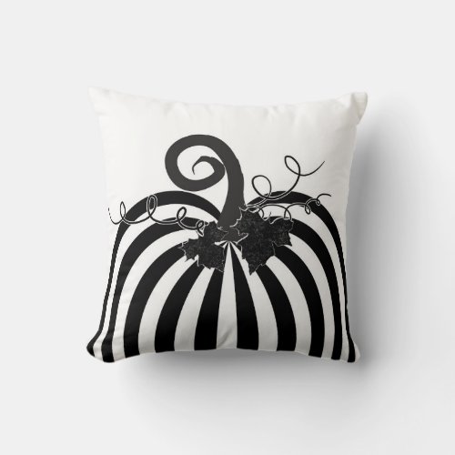 Black  White Striped Pumpkin Chic Autumn Fall  Throw Pillow