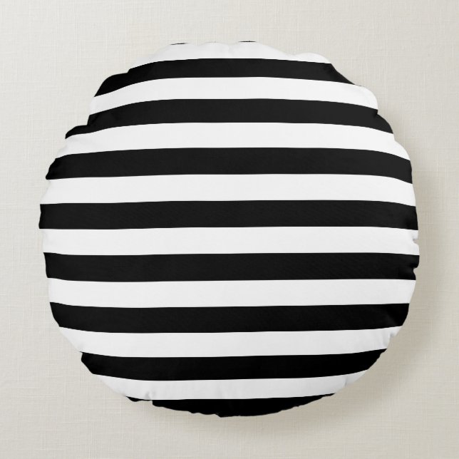 Black & White Striped Round Pillow (Front)