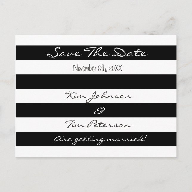 Black White Striped Save The Date Postcard (Front)