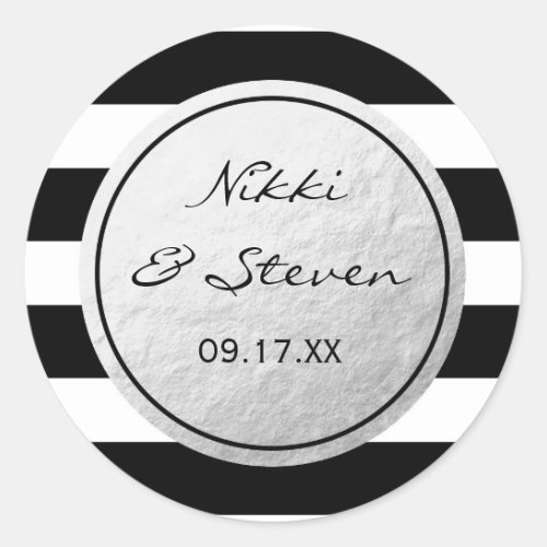 Black  White Striped Silver Foil Sticker Label