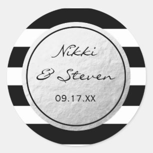 Black & White Striped Silver Foil Sticker Label