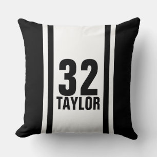 Black & White Striped Sports Jersey Throw Pillow