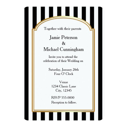 Black White Striped Vertical Wedding Invitation