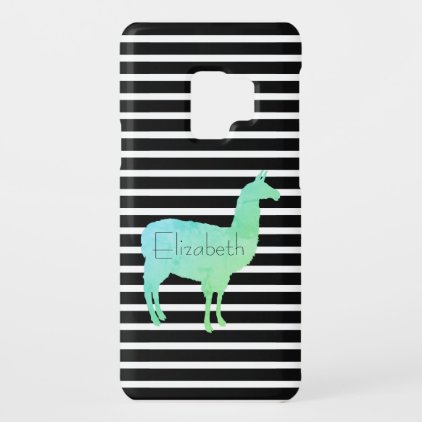 Black &amp; White Striped Watercolor Llama | Monogram Case-Mate Samsung Galaxy S9 Case