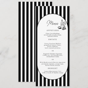 Black White Striped Wedding Long Menu Card
