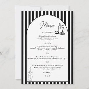 Black White Striped Wedding Menu Card