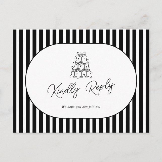 Black White Striped Wedding Song Request RSVP Postcard (Front)