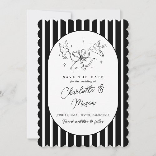 Black White Striped Whimsical Save the Date Invitation