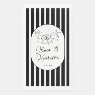 Black White Striped Whimsical Wedding Paper Guest Towels