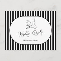 Black White Striped Whimsical Wedding RSVP