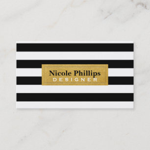 Black & White Striped with Gold Chic Business Card