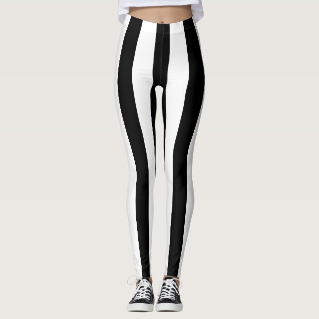 Black & White Striped Womens Leggings (Front)