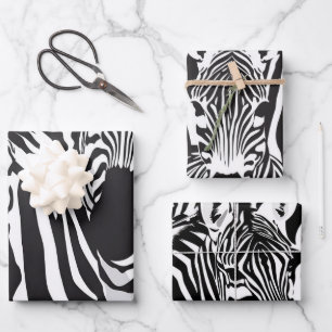 Black White Striped Zebra Pattern Wrapping Paper Sheets