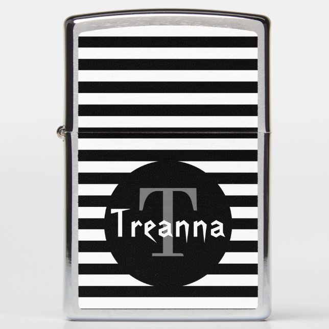 Black & White Striped Zippo Lighter (Front)