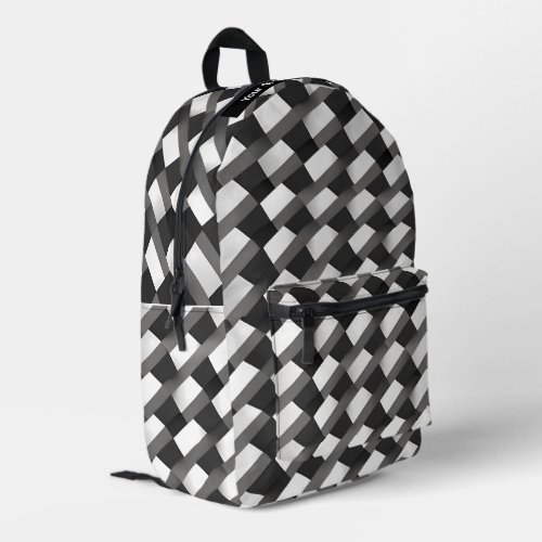 Black  White Stripes  3D Cubes Personalised Printed Backpack