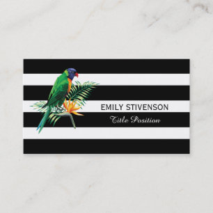 Black White Stripes And Colorful Parrot Business Card