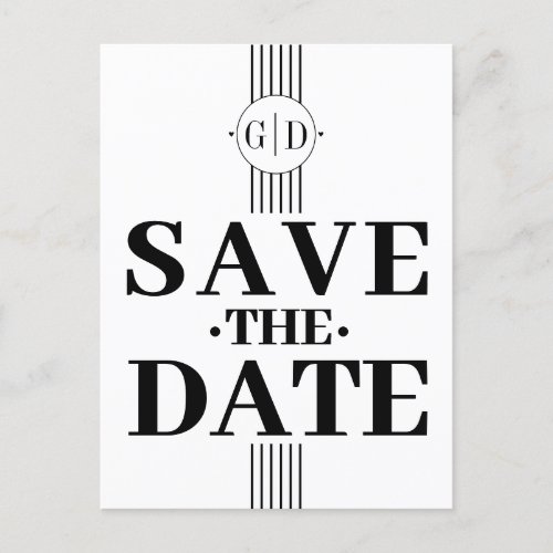 Black white stripes and initials Save The Date Postcard