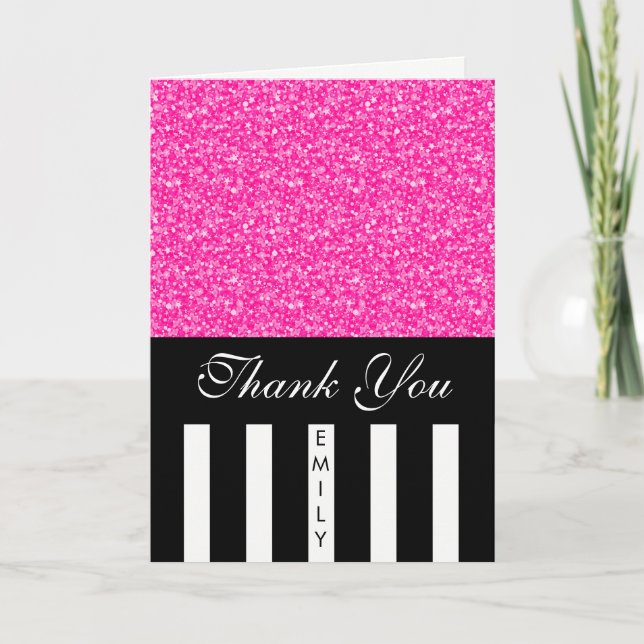 Black White Stripes And Pink Glitter- Thank You (Front)