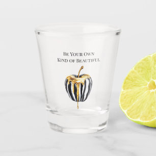 Black White Stripes Apple Gold Drips Shot Glass
