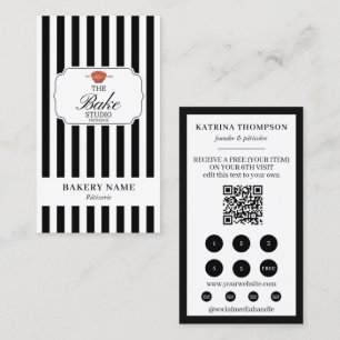 Black White Stripes Bakery Logo Loyalty Punch Business Card