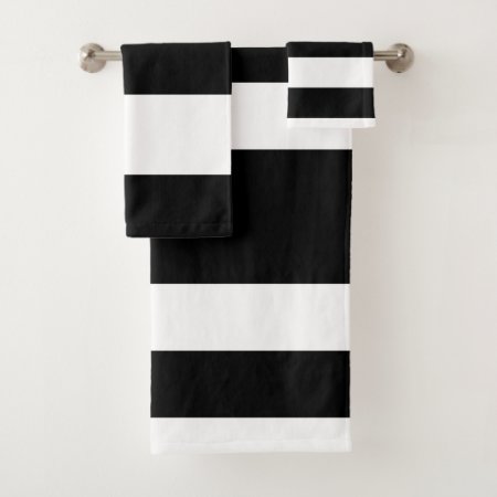 Black White Stripes Bath Towel Set