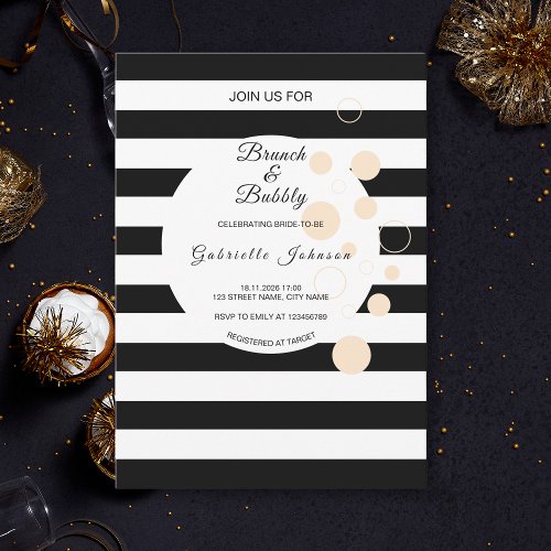 Black White Stripes Brunch  Bubbly Bridal Shower Invitation