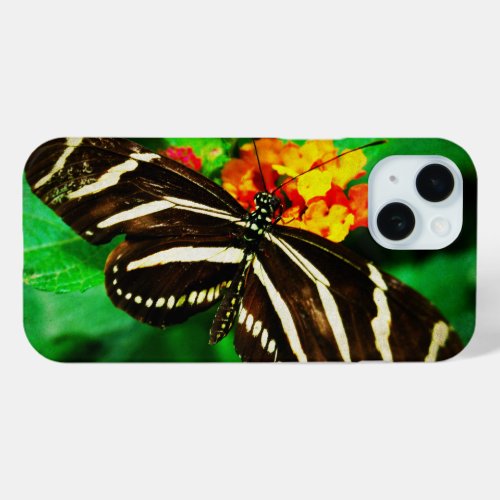 Black white stripes butterfly longwing zebra photo iPhone 15 case