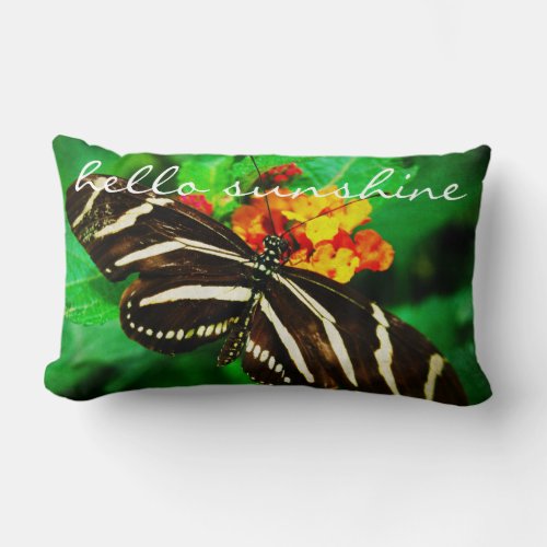 Black White Stripes Butterfly Photo Hello Sunshine Lumbar Pillow