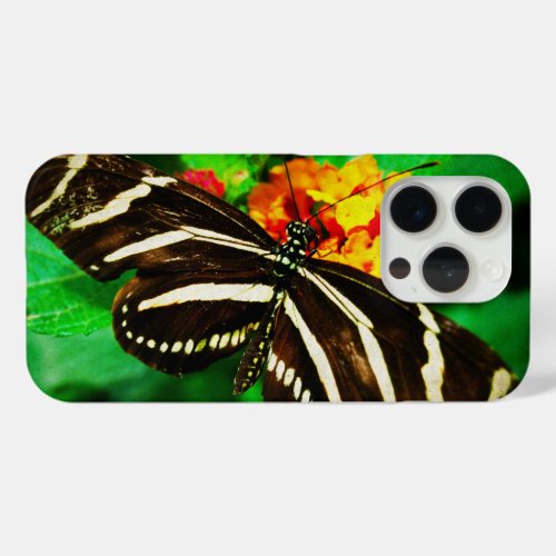 Black white stripes butterfly zebra longwing photo iPhone 15 pro case