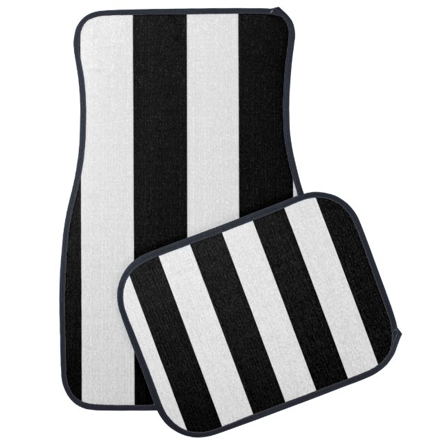 Black White stripes Car Floor Mat (Set)