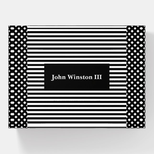 Black White Stripes Checks Rectangular Paperweight (Front)