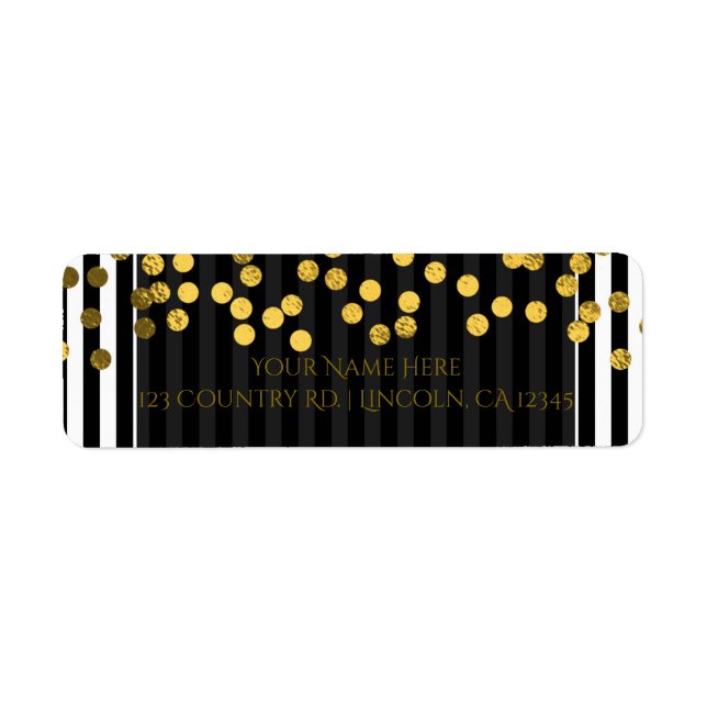 Black & White Stripes Chic Gold Faux Foil Dots Label (Front)