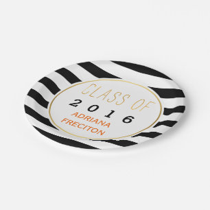 Black white stripes Class of 2016 graduation Paper Plates