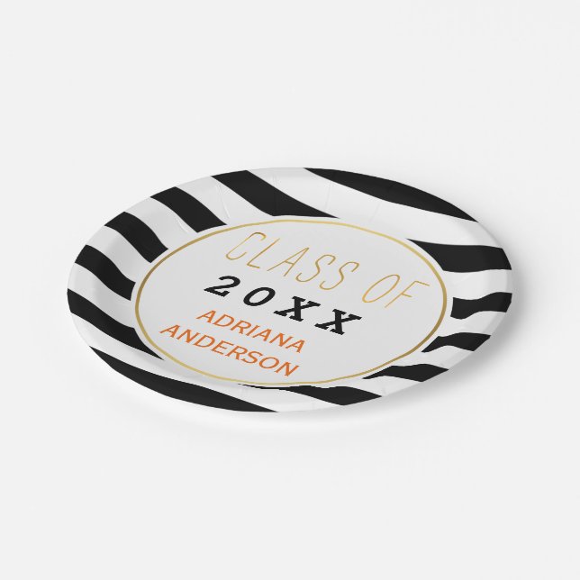 Black white stripes Class of 2026 graduation Paper Plates (Angled)