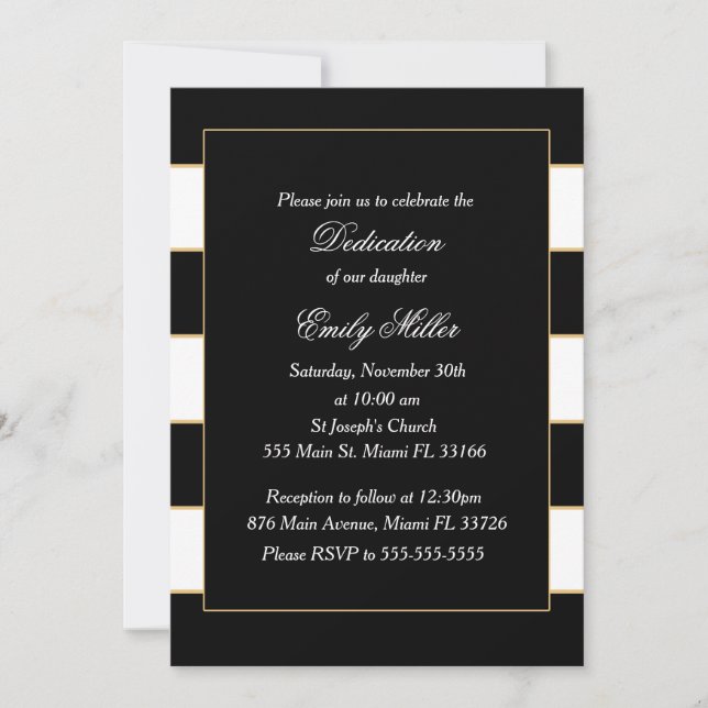 Black White Stripes Dedication Invitation (Front)