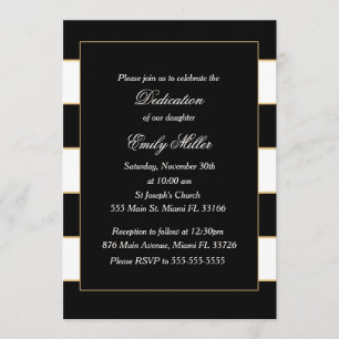 Black White Stripes Dedication Invitation