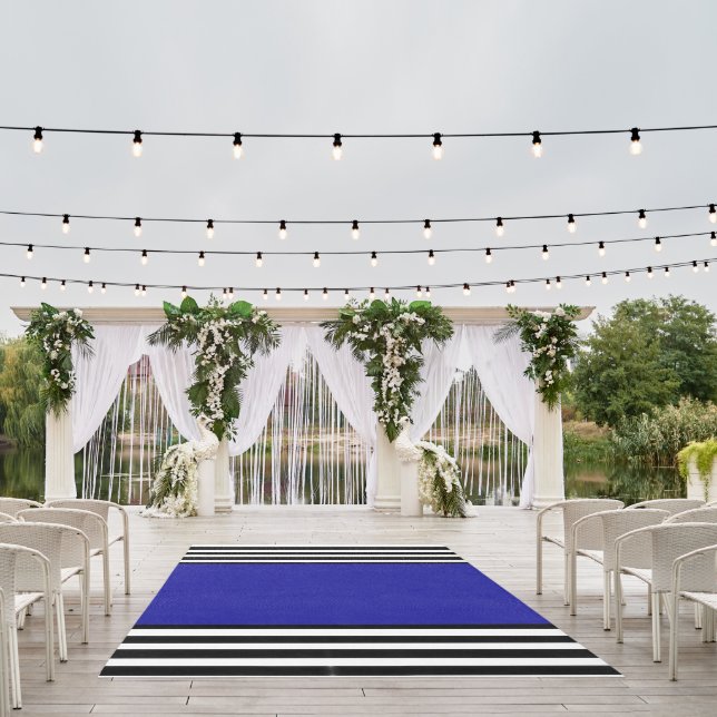 Black White Stripes  Deep Blue  Band  Outdoor Rug (Insitu (Wedding 1))