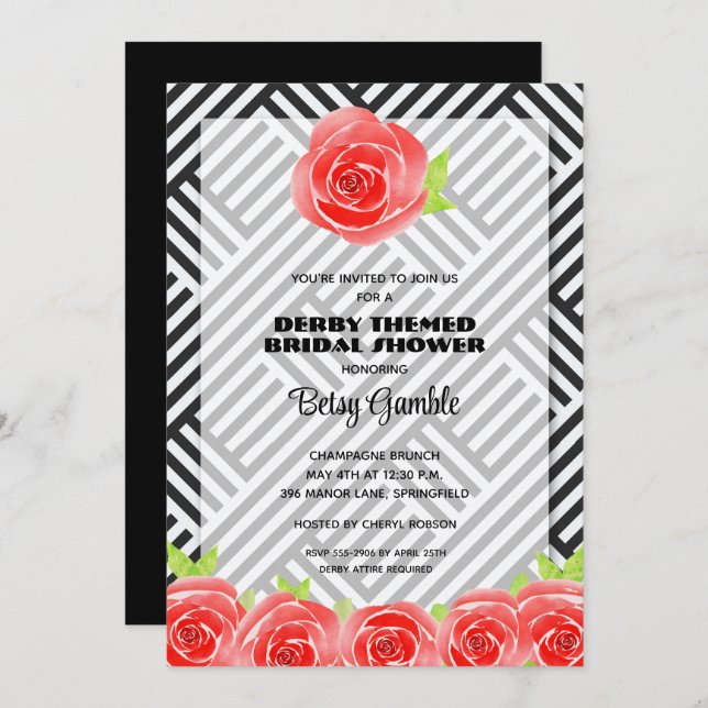 Black & White Stripes Derby Bridal Shower Invites (Front/Back)