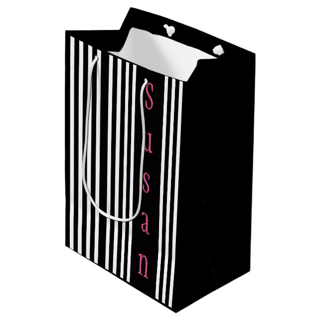 Black White Stripes Design Gift Bag (Front Angled)