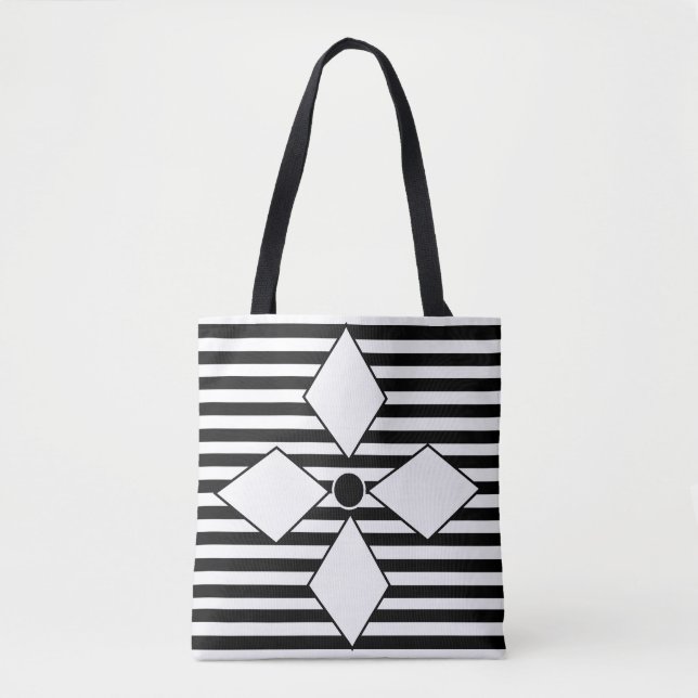 Black White Stripes Diamond Geometric  Tote Bag (Front)