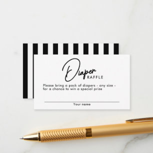 Black & White Stripes Diaper Raffle Baby Shower Enclosure Card