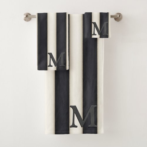 Black  White Stripes Dramatic 3_D Monogram Bath Towel Set
